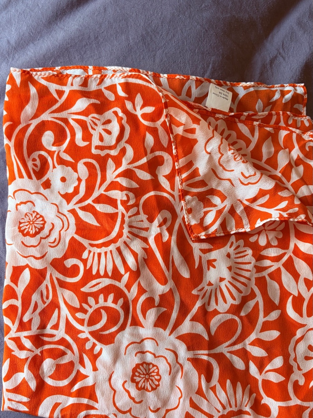 MADAME EN CHINTZ ORANGE FLORAL SILK SCARF